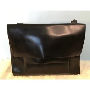 Jean Paul GAULTIER Logo Embossed Black Leather Flap Messenger Bag